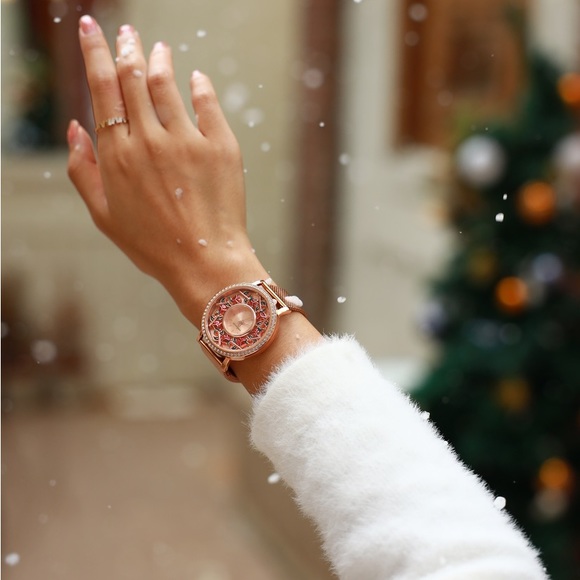 JUNO MALLET Crystal Lively Locket Watch Rose Gold Minimalist Watch - Picture 16 of 16